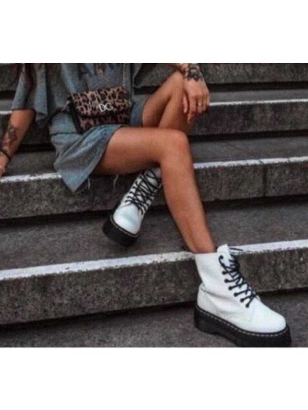DR. MARTENS White Jadon Leather Platform Women's Zip Closure Ankle Boots Size 8